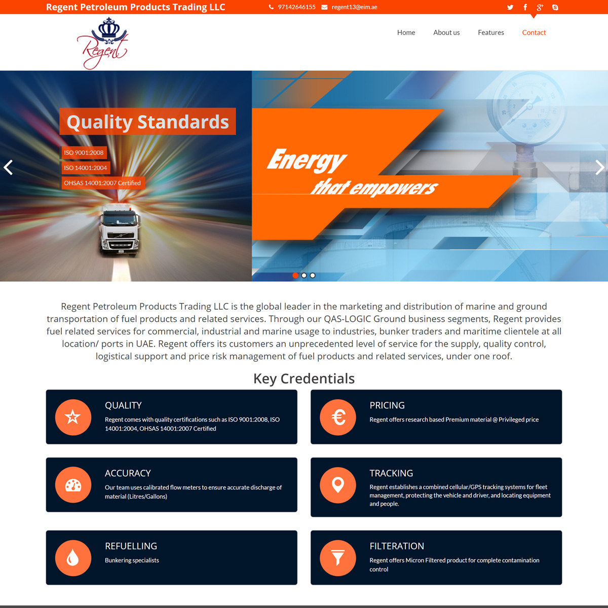 Creative Interface For Mobile Ready Website Designed For Petroleum Industry Based in Dubai - UAE